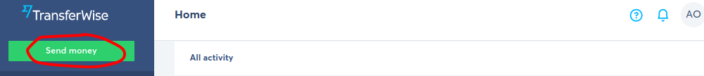 The "Send money" button is in the upper left